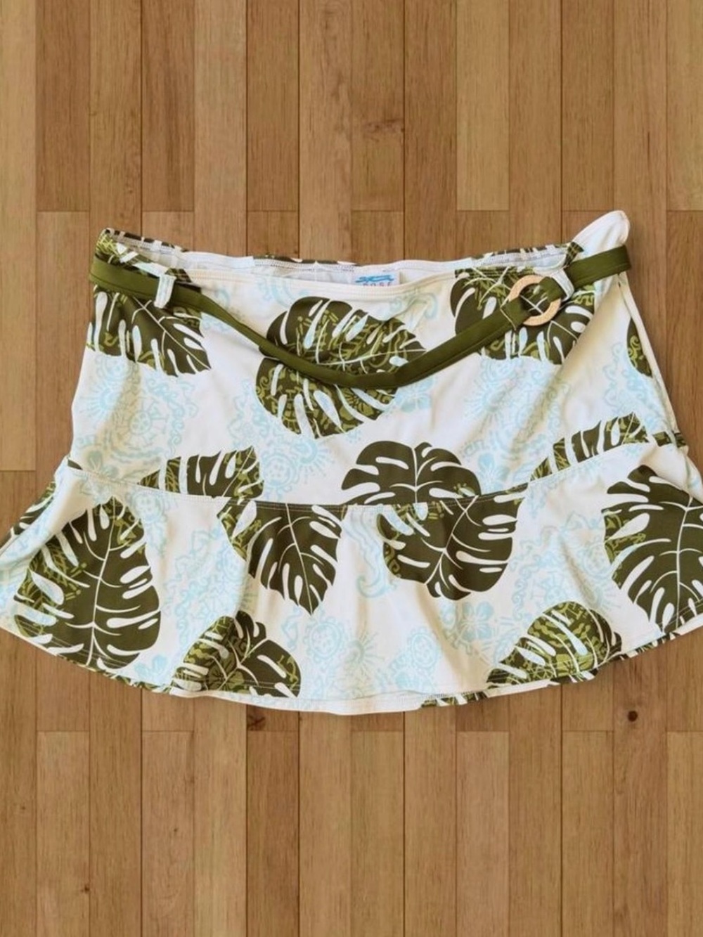 Y2K Floral Hawaiian Print Mini Swim Suit Skirt Coverup with Attached Belt